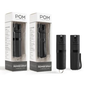 pom pepper spray combo pack clip & keychain - maximum strength oc spray self defense- tactical compact & safe design - 25 bursts & 10 ft range - stream spray pattern