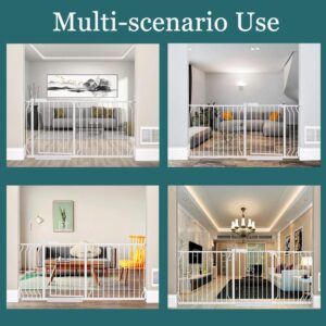 ALLAIBB Extra Wide Pressure Mounted Baby Gate Walk Through Child Kids Safety Toddler White Long Large Pet Dog Gates with Extension for doorways Kitchen and Living Room (57.48-62.20"/146-158cm)