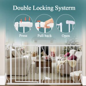 ALLAIBB Extra Wide Pressure Mounted Baby Gate Walk Through Child Kids Safety Toddler White Long Large Pet Dog Gates with Extension for doorways Kitchen and Living Room (57.48-62.20"/146-158cm)