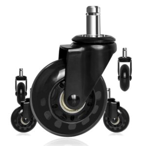 8t8 office chair caster wheels 2.5'', swivel caster wheels heavy duty with pop-in stem,quiet & smooth rolling, no chair mat needed, safe for hardwood carpet floors,set of 5 (2.5 inch-fba, black)