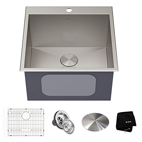 KRAUS Standart PRO 22-inch Drop-In Top Mount 16 Gauge Stainless Steel Single Bowl Laundry Utility Sink, KHT301-22L