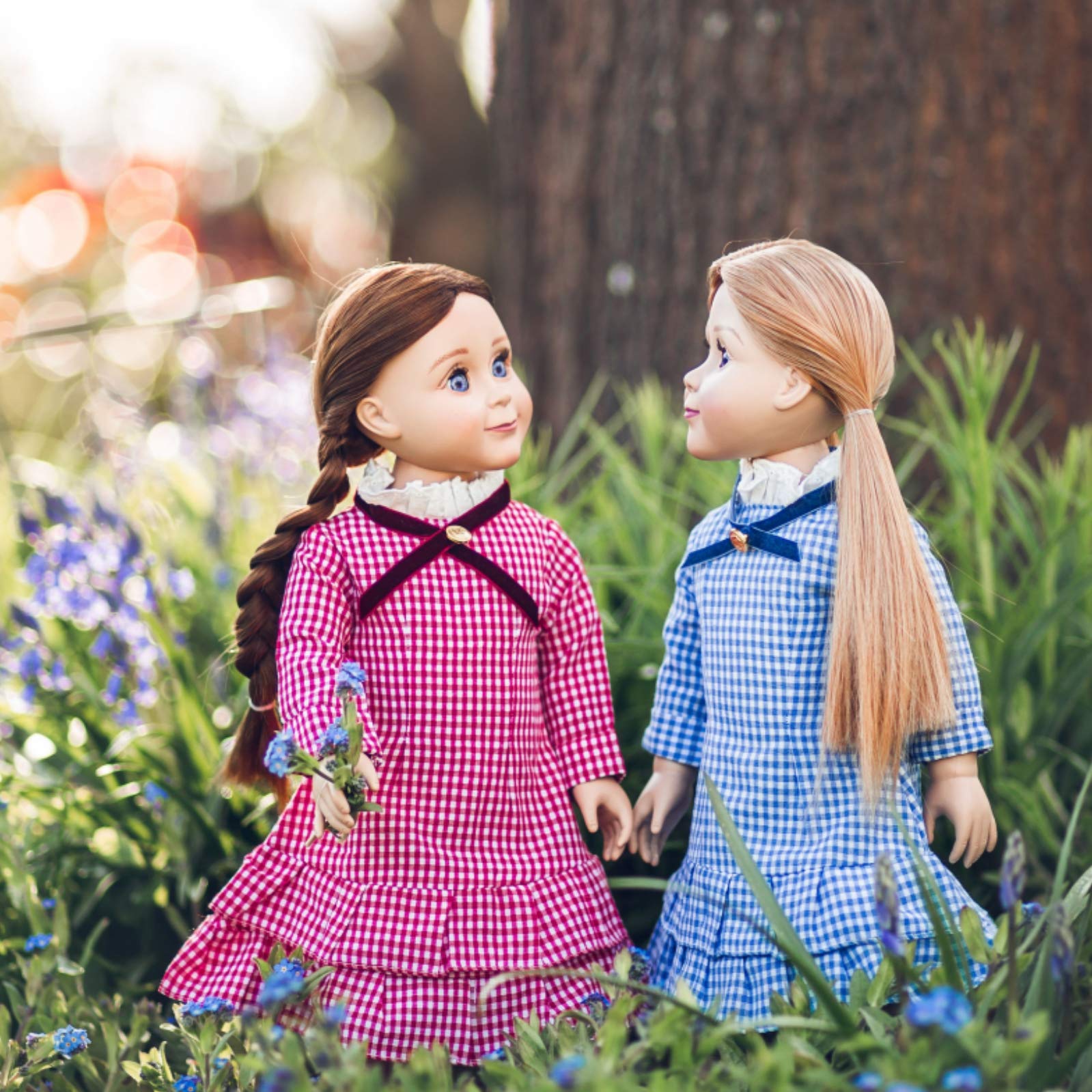 The Queen's Treasures 18 Inch Doll Clothes, Little House on The Prairie Authentic Set of 2 Laura & Mary Ingalls Check Dresses, Compatible for Use with American Girl Dolls