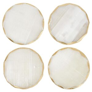 4 Pack Natural Selenite Crystal Coasters for Drinks, Geode Slices with Gold Painted Edge (3.75-4 in)