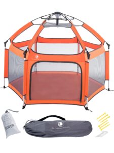 the original pop 'n go premium outdoor and indoor baby playpen - portable, lightweight, pop up pack and play toddler play yard w/canopy and travel bag - orange