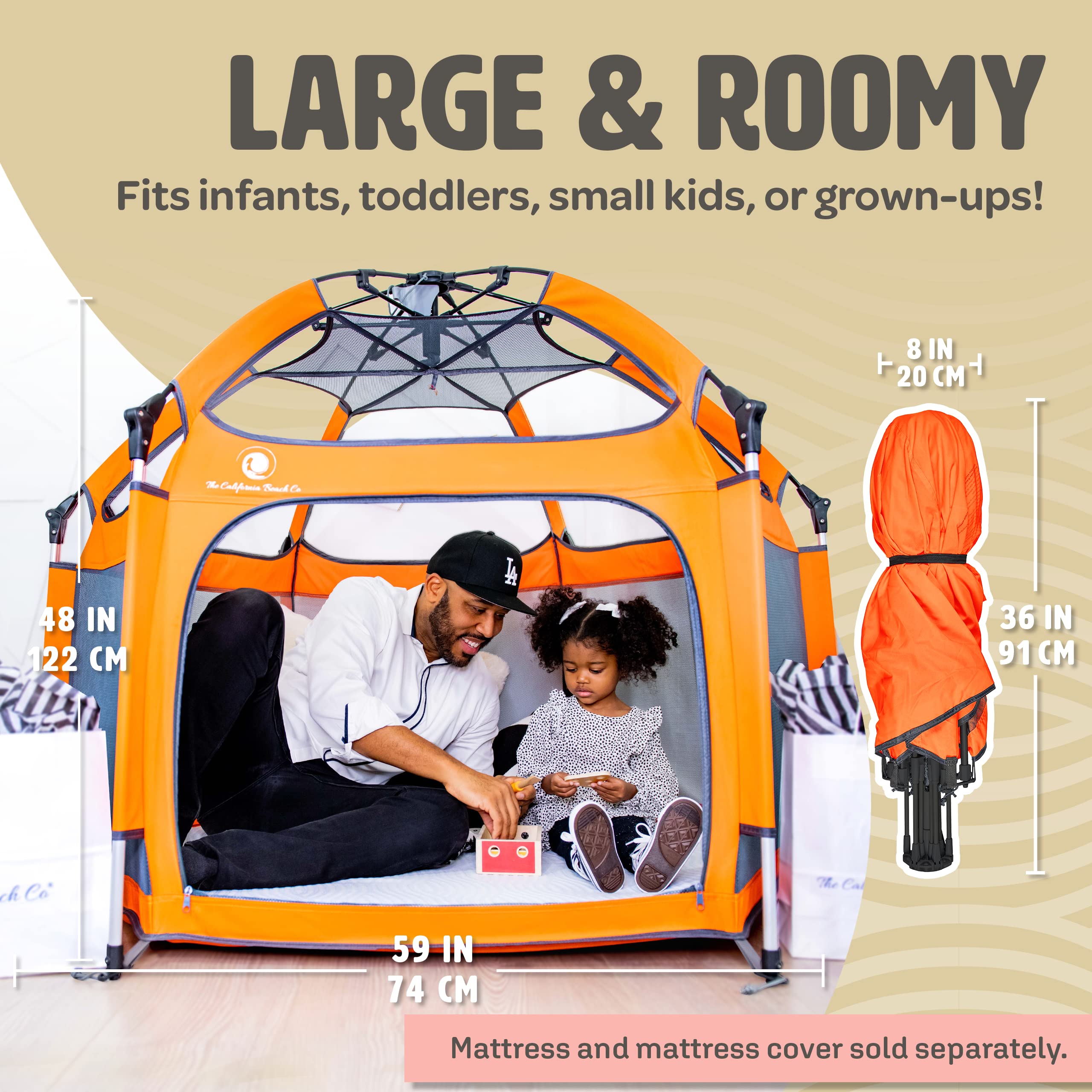 The Original POP 'N GO Premium Outdoor and Indoor Baby Playpen - Portable, Lightweight, Pop Up Pack and Play Toddler Play Yard w/Canopy and Travel Bag - Orange