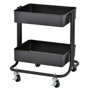 ecr4kids 2-tier rolling utility cart, multipurpose storage, black