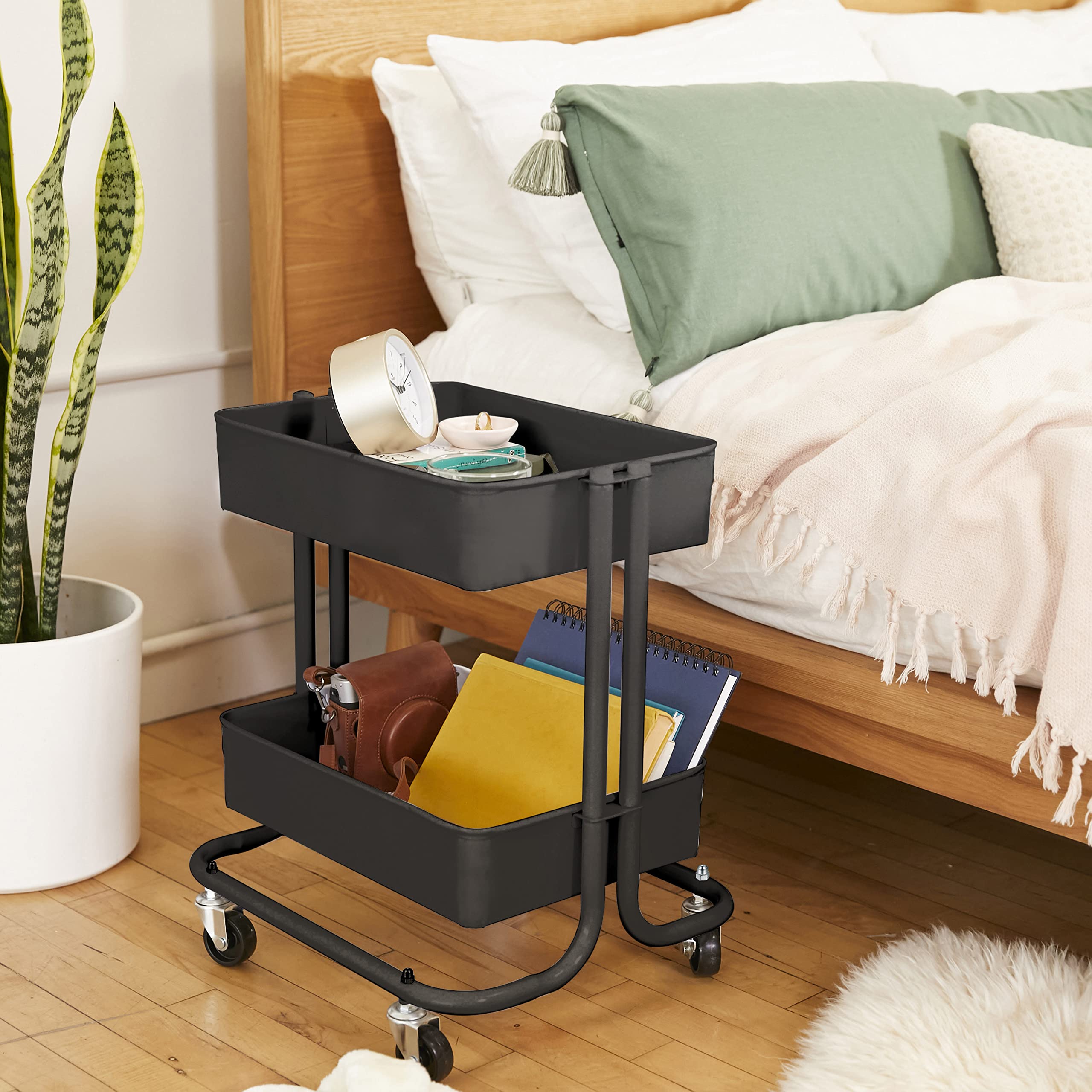 ECR4Kids 2-Tier Rolling Utility Cart, Multipurpose Storage, Black