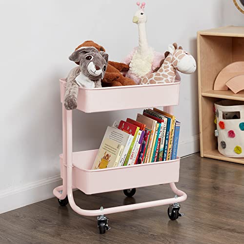 ECR4Kids 2-Tier Rolling Utility Cart, Multipurpose Storage, Pink