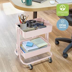 ECR4Kids 2-Tier Rolling Utility Cart, Multipurpose Storage, Pink