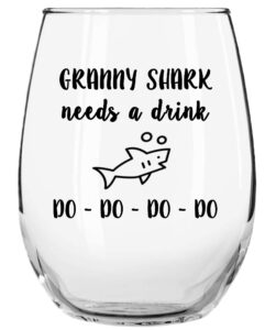 granny shark needs a drink do do do do funny novelty libbey stemless wine glass with sayings - gifts for grandmas - for birthdays & any special occassions