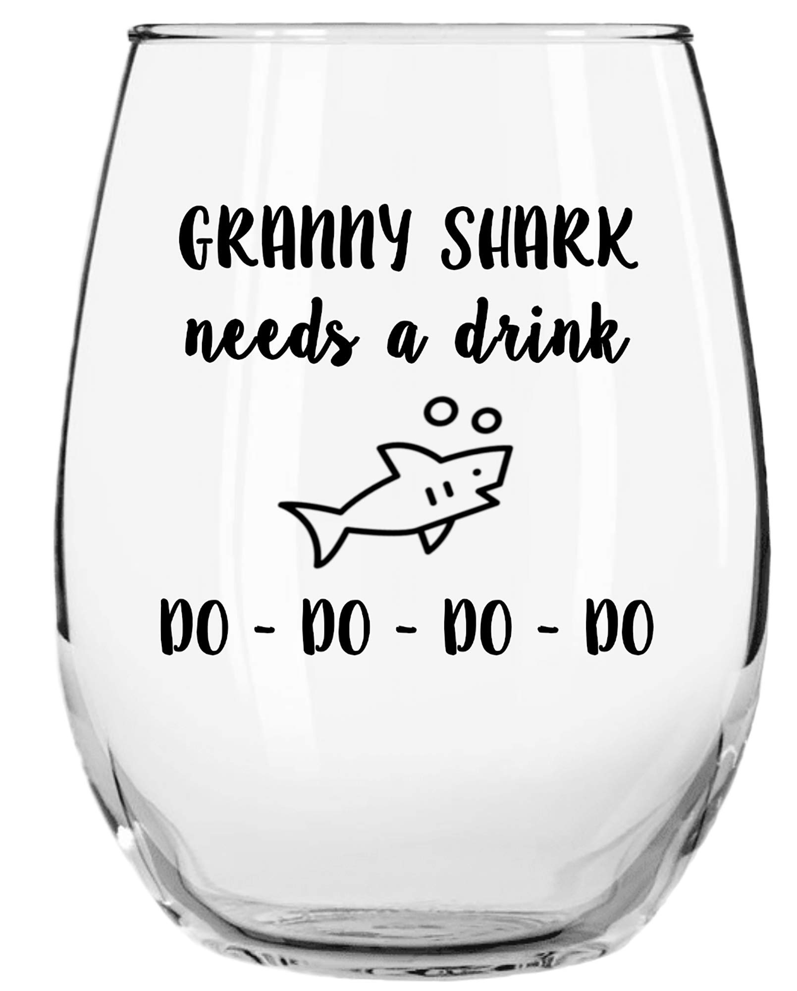 Granny Shark Needs a Drink Do Do Do Do Funny Novelty Libbey Stemless Wine Glass with Sayings - Gifts for Grandmas - For Birthdays & Any Special Occassions