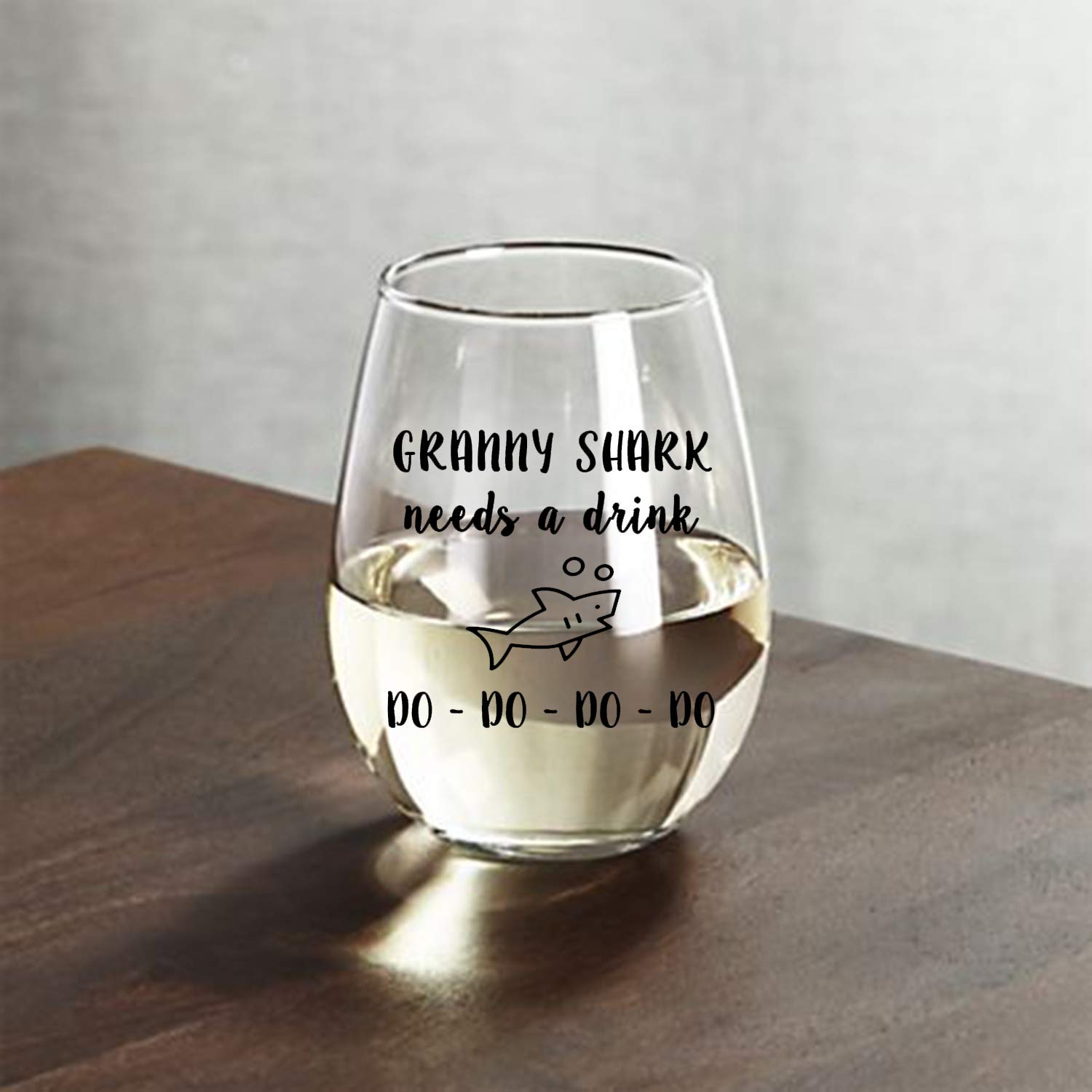 Granny Shark Needs a Drink Do Do Do Do Funny Novelty Libbey Stemless Wine Glass with Sayings - Gifts for Grandmas - For Birthdays & Any Special Occassions