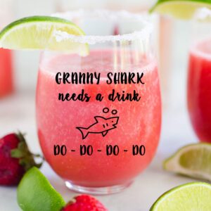 Granny Shark Needs a Drink Do Do Do Do Funny Novelty Libbey Stemless Wine Glass with Sayings - Gifts for Grandmas - For Birthdays & Any Special Occassions