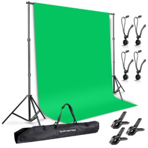 slow dolphin photo background support system with backdrop stand kit, 100% pure muslin 6.5 ft x 10 ft chromakey green screen backdrop,clamp, carry bag for photography video studio