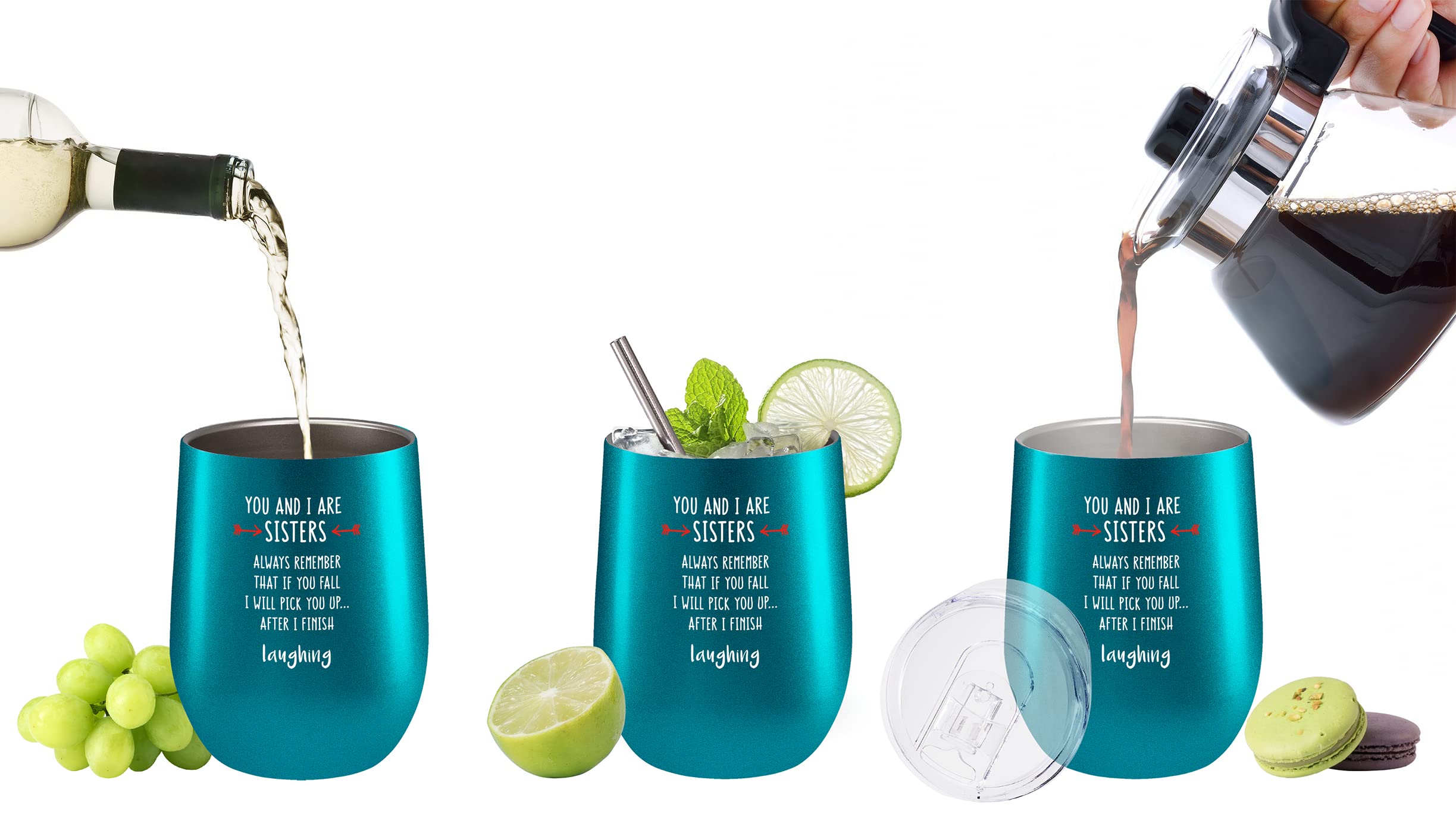 You & I Are Sisters Tumbler - Fancyfams - 12 oz Stainless Steel Wine Tumbler - Sister Birthday Gifts from Sister - Sister Gifts for Woman - Sister Gifts (Turquoise)