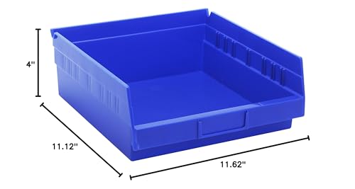 Quantum Storage K-QSB109BL-10 10-Pack Plastic Shelf Bin Storage Containers, 11-5/8" x 11-1/8" x 4", Blue