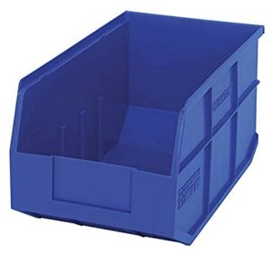 quantum storage k-ssb443bl-4 4-pack stackable plastic shelf bin, 14" x 8-1/4" x 7", blue