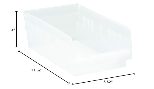 QUANTUM STORAGE SYSTEMS K-QSB102CL-10 10-Pack Plastic Shelf Bin Storage Containers, 11-5/8" x 6-5/8" x 4", Clear