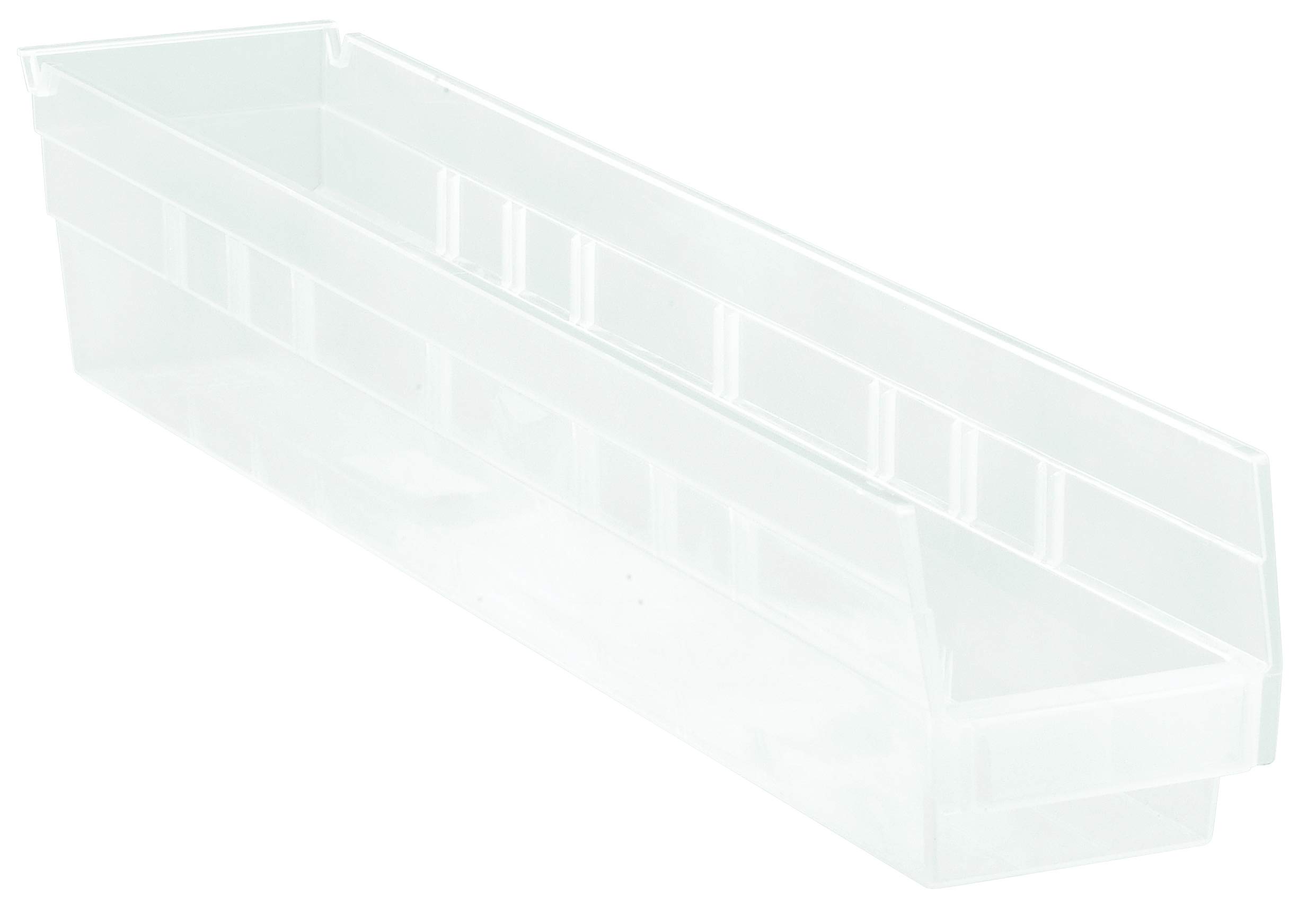 QUANTUM STORAGE SYSTEMS K-QSB105CL-10 10-Pack Plastic Shelf Bin Storage Containers, 23-5/8 inch x 4-1/8 inch x 4 inch, Clear