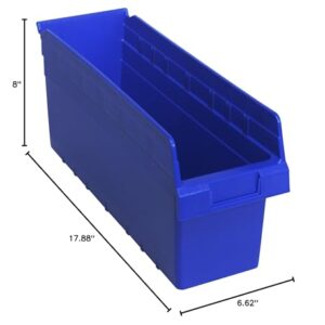 QUANTUM STORAGE SYSTEMS K-QSB804BL-15 15-Pack Store-Max Plastic 8 inch Shelf Bins, 17-7/8 inch x 6-5/8 inch x 8 inch, Blue