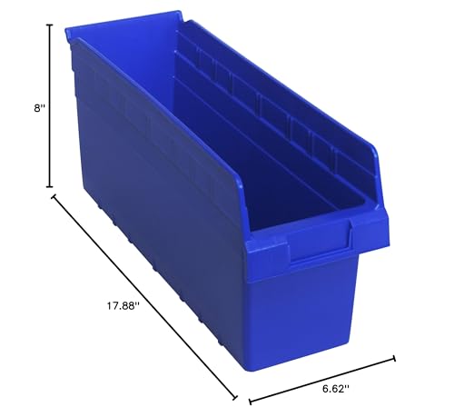 QUANTUM STORAGE SYSTEMS K-QSB804BL-15 15-Pack Store-Max Plastic 8 inch Shelf Bins, 17-7/8 inch x 6-5/8 inch x 8 inch, Blue