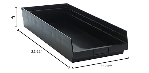 QUANTUM STORAGE SYSTEMS K-QSB116BK-3 3-Pack Plastic Shelf Bin Storage Containers, 23-5/8" x 11-1/8" x 4", Black