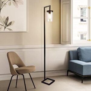 depuley industrial floor lamp, modern metal standing lamp with hanging glass shade, rustic farmhouse tall pole reading lighting for living room bedroom office, 8w led e26 bulb included, black