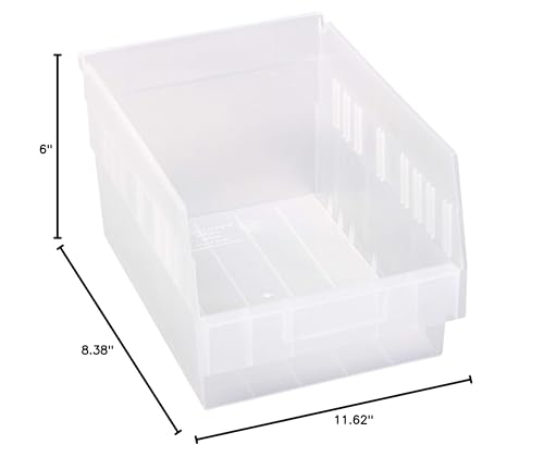 QUANTUM STORAGE SYSTEMS K-QSB207CL-8 8-Pack Store-More 6" Plastic Shelf Bins, 11-5/8" x 8-3/8" x 6", Clear