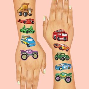 xo, Fetti Cars and Trucks Temporary Tattoos for Kids - 42 Foil style | Birthday Party Supplies, Race Car Party Favors + Construction Decor
