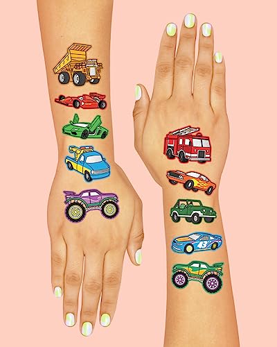 xo, Fetti Cars and Trucks Temporary Tattoos for Kids - 42 Foil style | Birthday Party Supplies, Race Car Party Favors + Construction Decor