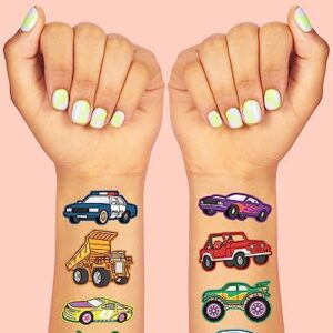 xo, Fetti Cars and Trucks Temporary Tattoos for Kids - 42 Foil style | Birthday Party Supplies, Race Car Party Favors + Construction Decor