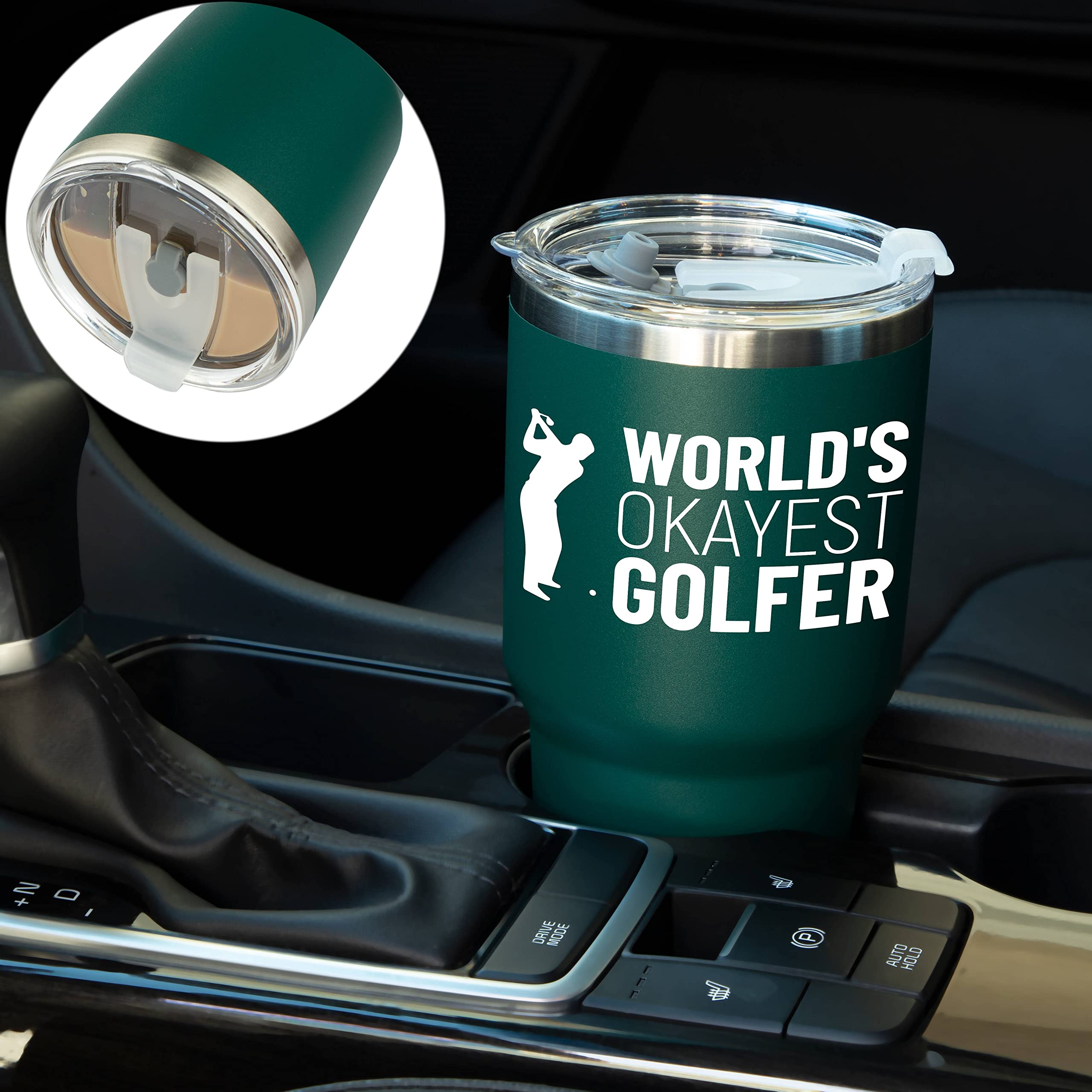 JENVIO Golf Gifts For Men | Worlds Okayest Golfer Insulated Stainless Steel Travel Tumbler Mug Including 2 Lids and 2 Straws | Funny Gag Cup Dad Father Husband Retirement Stuff Valentine's Day Gift