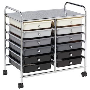 ecr4kids 12-drawer mobile organizer, storage cart, grey ombre