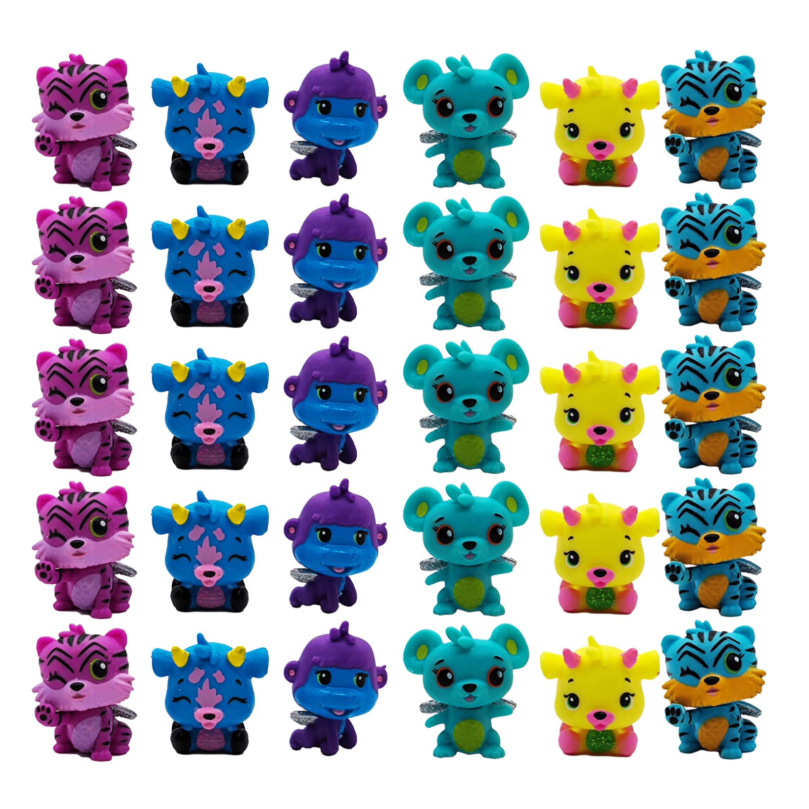 HYSTYLE 30 Pcs Miniature Pet Doll Set, Colorful Anime Cake Toppers, Cute PVC Animal Figures