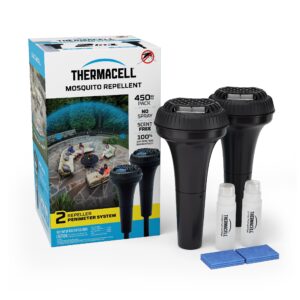 thermacell mosquito repellent perimeter system; includes 12-hour refill; 15 foot zone of mosquito protection; effective mosquito repellent for patio; bug spray alternative; scent free