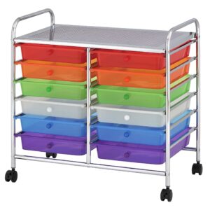 ecr4kids 12-drawer mobile organizer, storage cart, assorted