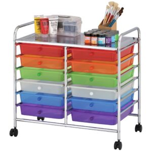 ECR4Kids 12-Drawer Mobile Organizer, Storage Cart, Assorted