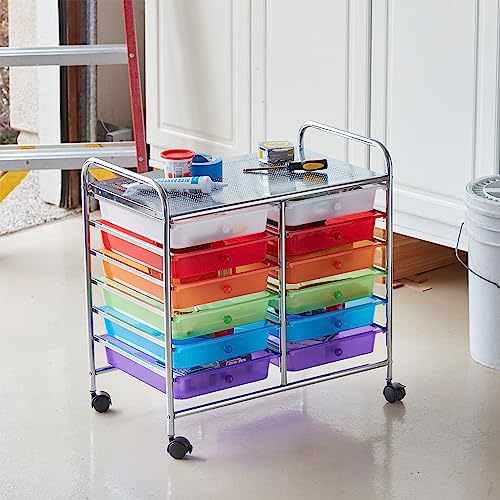 ECR4Kids 12-Drawer Mobile Organizer, Storage Cart, Assorted