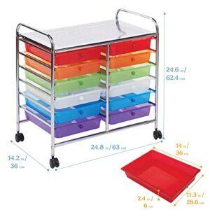 ECR4Kids 12-Drawer Mobile Organizer, Storage Cart, Assorted