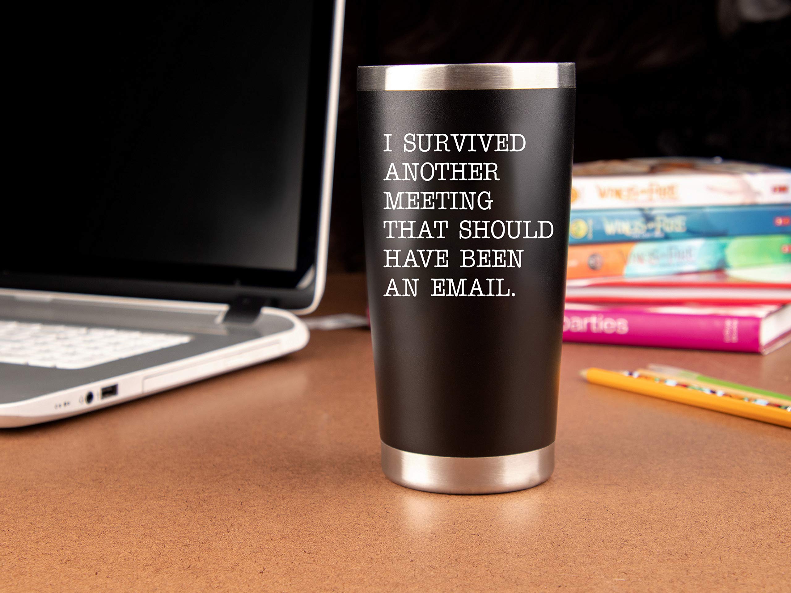 KLUBI Coworker Gifts Coffee Mug - Survived Another Meeting/Email - Large 20oz Coffee Tumbler -Funny Gift Idea for Boss, Coworker, Assistant Principal,