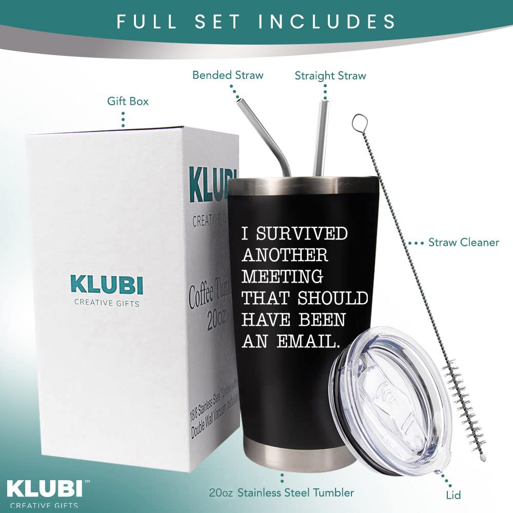 KLUBI Coworker Gifts Coffee Mug - Survived Another Meeting/Email - Large 20oz Coffee Tumbler -Funny Gift Idea for Boss, Coworker, Assistant Principal,