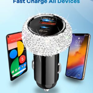 Bling iPhone Fast Car Charger, 20W USB C Car Charger [Apple MFi Certified] PD + QC Dual Port Fast Charging Adapter with 3.2FT Type-C to Lightning Cable for iPhone 14 13 12 Pro Max