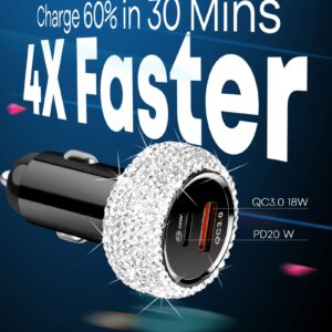 Bling iPhone Fast Car Charger, 20W USB C Car Charger [Apple MFi Certified] PD + QC Dual Port Fast Charging Adapter with 3.2FT Type-C to Lightning Cable for iPhone 14 13 12 Pro Max