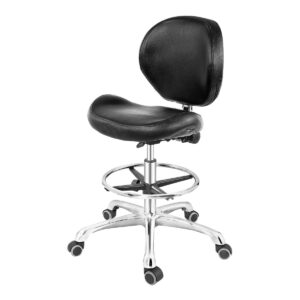 drafting chair adjustable tall shop stool, rolling chair with backrest and footrest for computer, studio, workshop, classroom, lab, counter, home office (black)