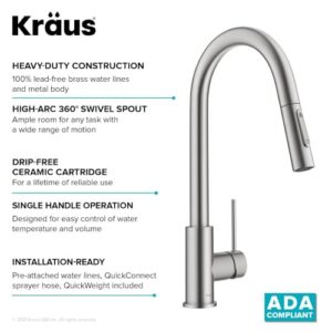 Kraus KPF-3104SFS Oletto Contemporary Pull-Down Single Handle Kitchen Faucet, 16.25 inch, Spot Free Stainless Steel