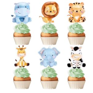 baby safari jungle animals cupcake toppers forest theme birthday party supplies for kids and adults party decorations set of 24