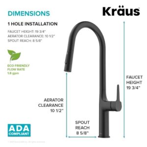 Kraus KPF-3101MB Oletto Modern Pull-Down Single Handle Kitchen Faucet, 19.5 inch, Matte Black