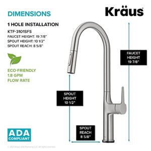 KRAUS Oletto Tall Modern Single-Handle Touch Kitchen Sink Faucet with Pull Down Sprayer in Spot Free Stainless Steel, KTF-3101SFS