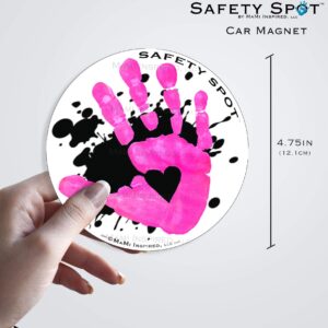 Safety Spot Magnet - Kids Handprint for Car Parking Lot Safety - White with Black Splat Background (Orange)