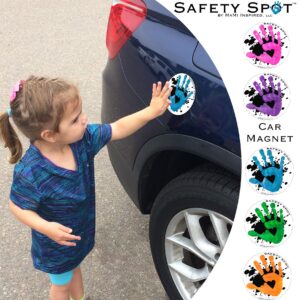 Safety Spot Magnet - Kids Handprint for Car Parking Lot Safety - White with Black Splat Background (Orange)